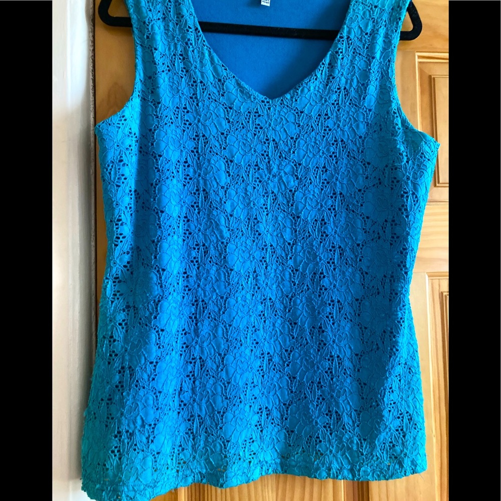 Croft and Barrow teal lace v neck tank top